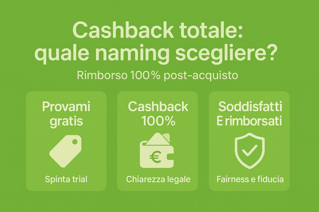 “Provami gratis”, “Cashback 100%” e “Soddisfatti e rimborsati”: scegliere il naming giusto per un cashback totale - con testa (e senza sforare il budget)